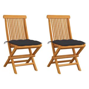 vidaXL Chaises pliantes avec coussins anthracite, 2 pi&egrave;ces, en teck massif