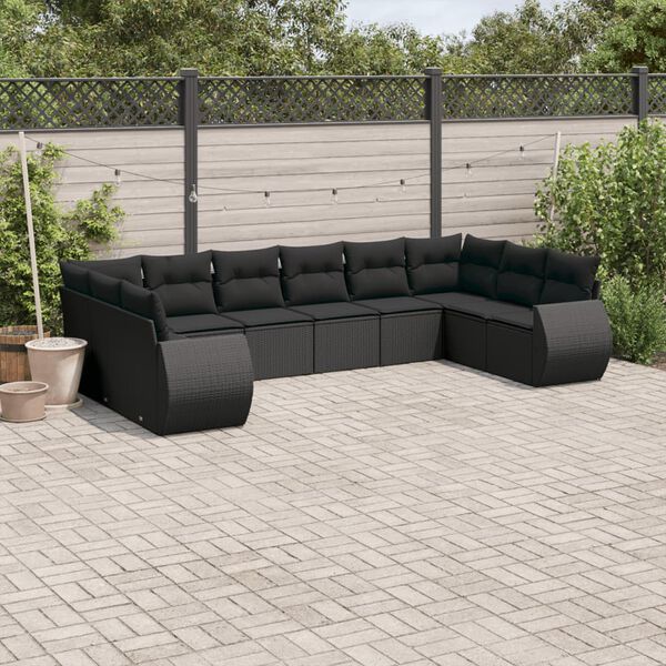 vidaXL Salon de jardin 10 pcs avec coussins noir r&eacute;sine tress&eacute;e