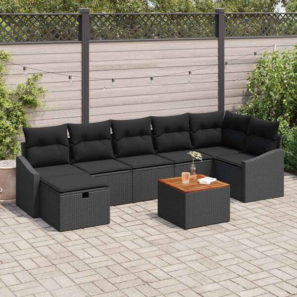 vidaXL Ensemble de canap&eacute; de jardin avec coussin 8 pcs Noir Poly rotin