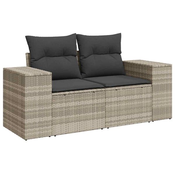 vidaXL Salon de jardin 9 pcs avec coussins gris clair résine tressée