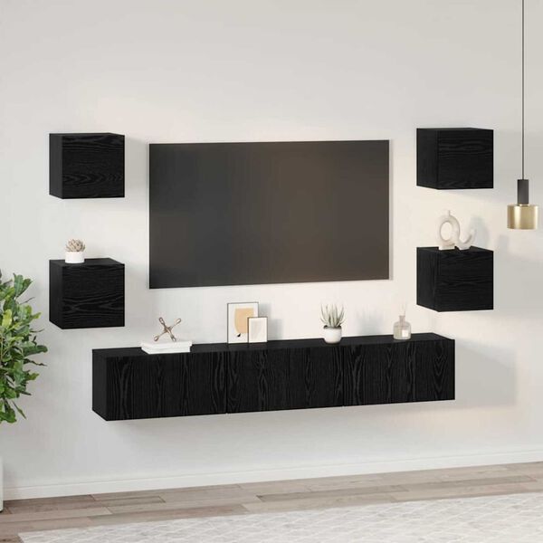 vidaXL Ensemble meuble TV 7 pcs Ch&ecirc;ne noir Bois d'ing&eacute;nierie