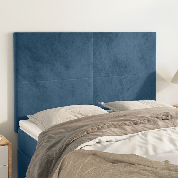 vidaXL T&ecirc;te de lit Bleu fonc&eacute; 144 x 5 x 118/128 cm Velours