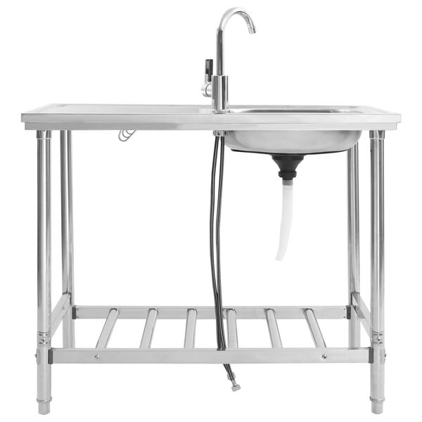 vidaXL &Eacute;vier de camping Seul lavabo avec robinet Acier inoxydable