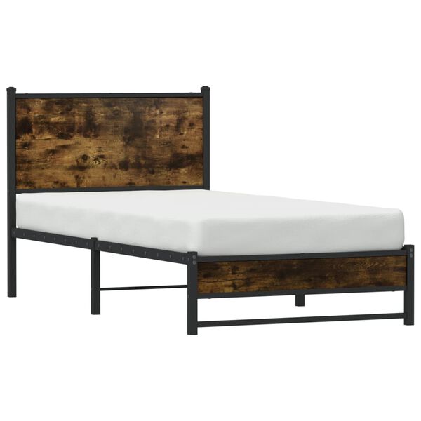 vidaXL Cadre de lit en métal sans matelas chêne fumé 75x190 cm