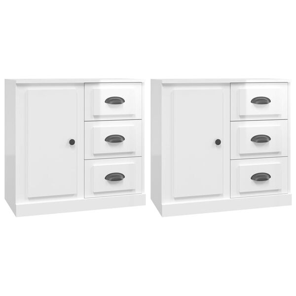 vidaXL Buffets 2 pcs blanc brillant bois d'ing&eacute;nierie