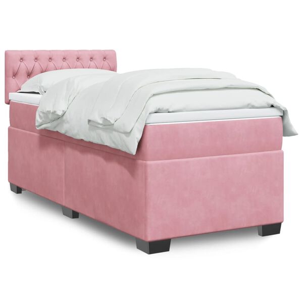 vidaXL Sommier &agrave; lattes de lit avec matelas Rose 90x190 cm Velours