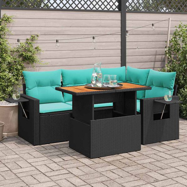 vidaXL Salon de jardin 5 pcs avec coussins noir r&eacute;sine tress&eacute;e