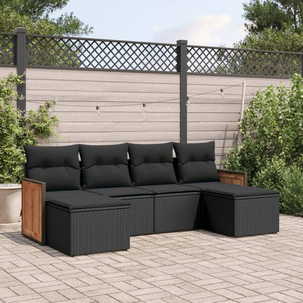 vidaXL Salon de jardin 6 pcs avec coussins noir r&eacute;sine tress&eacute;e