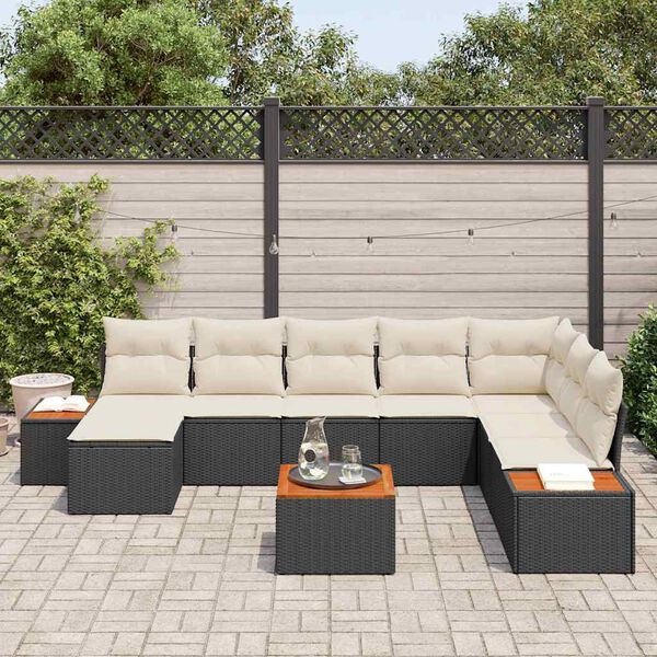 vidaXL Ensemble de canap&eacute; de jardin avec coussin 9 pcs Noir et cr&egrave;me