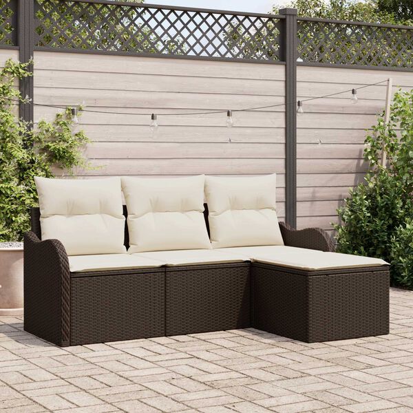 vidaXL Ensemble de canapé de jardin 4 pcs Marron Poly rotin