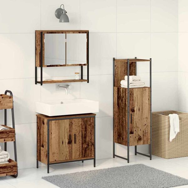 vidaXL Ensemble de mobilier de salle de bain avec &eacute;tag&egrave;re 3 pcs Marron
