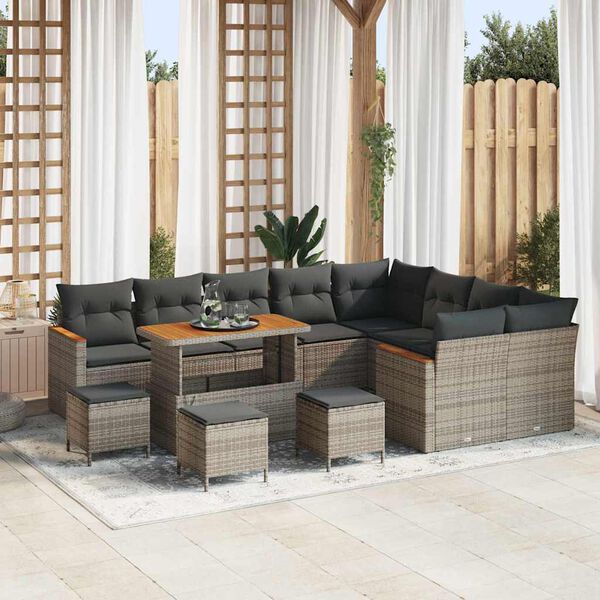 vidaXL Ensemble de canap&eacute; de jardin 13 pcs Gris Poly Rattan