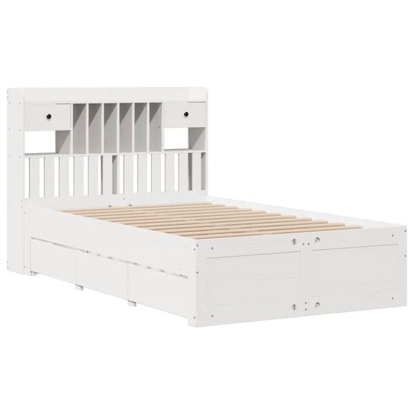 vidaXL Lit biblioth&egrave;que sans matelas blanc 135x190 cm bois pin massif