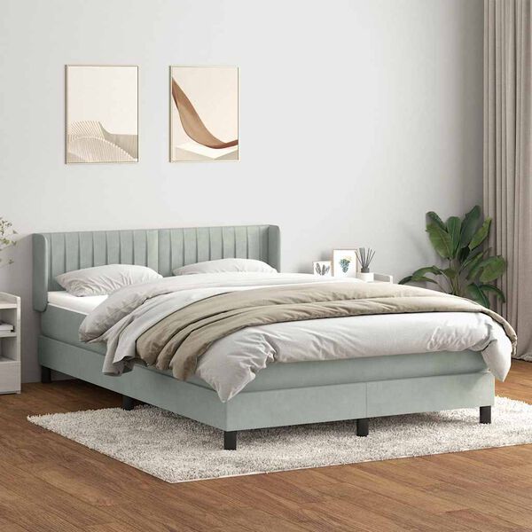 vidaXL Sommier &agrave; lattes de lit et matelas gris clair 160x210cm velours