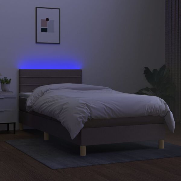 vidaXL Sommier &agrave; lattes de lit avec matelas LED Taupe 90x200 cm Tissu