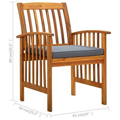 vidaXL Chaises à manger de jardin lot de 3 et coussins Bois d'acacia