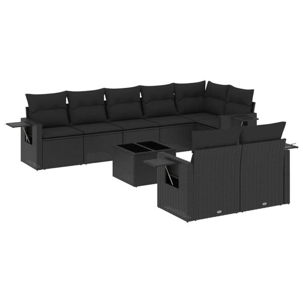 vidaXL Salon de jardin 9 pcs avec coussins noir r&eacute;sine tress&eacute;e
