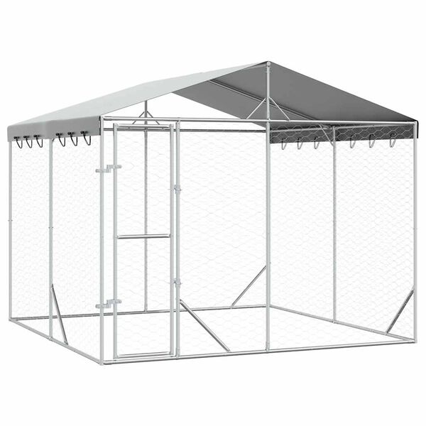 vidaXL Chenil d'ext&eacute;rieur pour chiens avec toit argent&eacute; 3x3x2,5 m