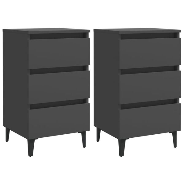 vidaXL Tables de chevet avec pieds en métal 2 pcs Gris 40x35x69 cm