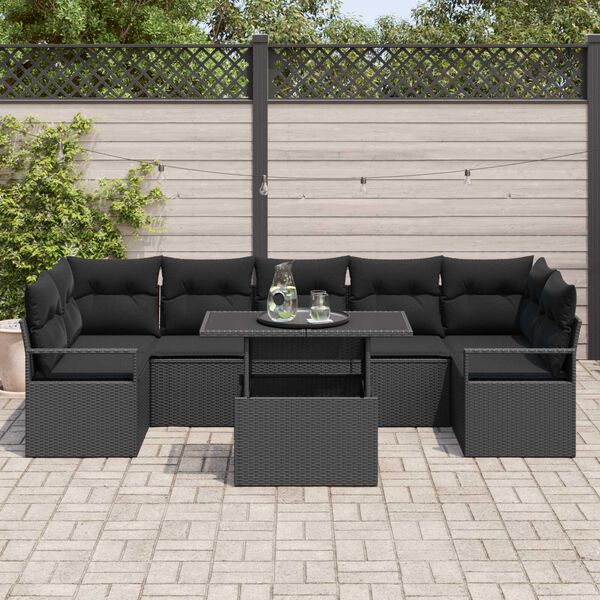 vidaXL Ensemble de canap&eacute; de jardin 8 pcs Noir Poly rotin