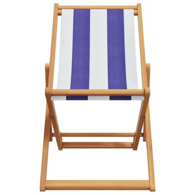 vidaXL Chaise de plage pliable bleu et blanc bois d'eucalyptus/tissu