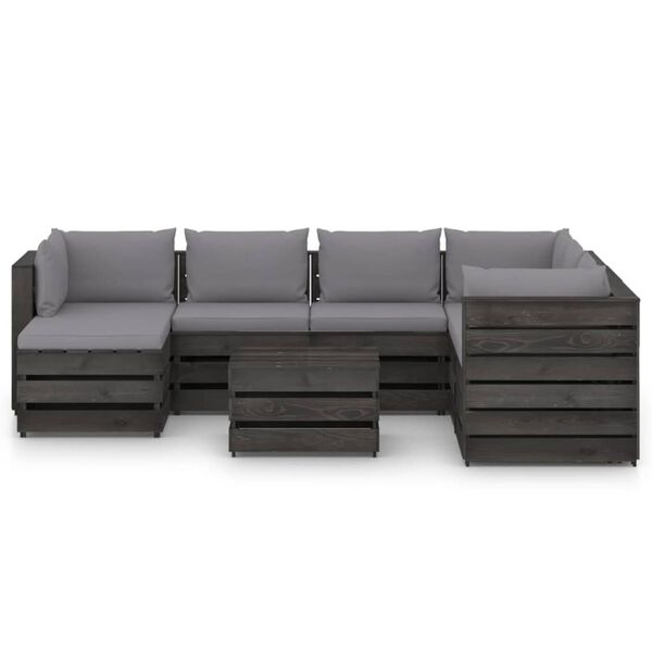 vidaXL Salon de jardin 8 pcs avec coussins Bois impr&eacute;gn&eacute; de gris