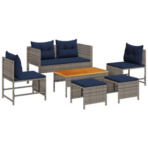 vidaXL Ensemble de canap&eacute; de jardin 6 pc Gris et bleu marine polyrotin