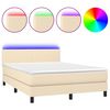 vidaXL Sommier &agrave; lattes de lit avec matelas LED Cr&egrave;me 140x190 cm Tissu