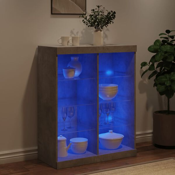 vidaXL Buffet avec lumières LED gris béton 81x37x100 cm