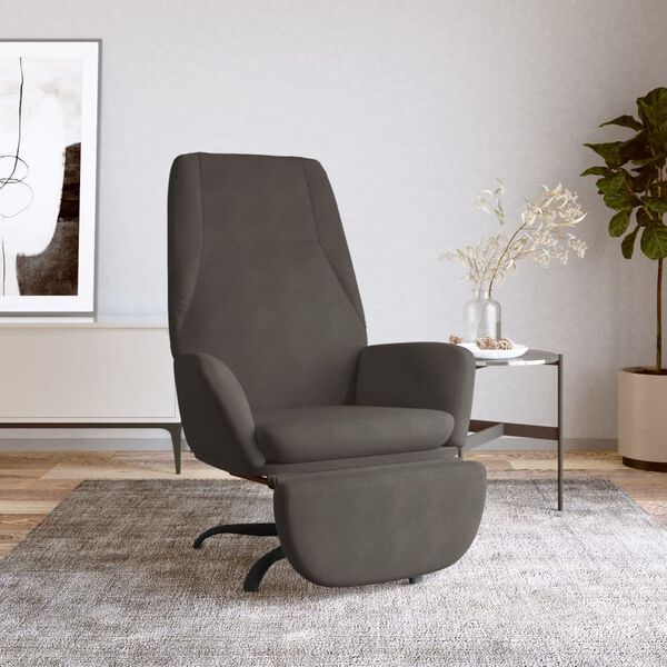 vidaXL Chaise de relaxation avec repose-pied Gris fonc&eacute; Velours