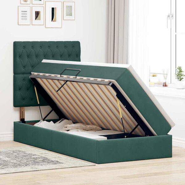 vidaXL Lit avec rangement et matelas Vert fonc&eacute; 90 x 190 cm Velours