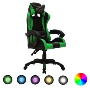 vidaXL Fauteuil de jeux vid&eacute;o avec LED RVB Vert et noir Similicuir