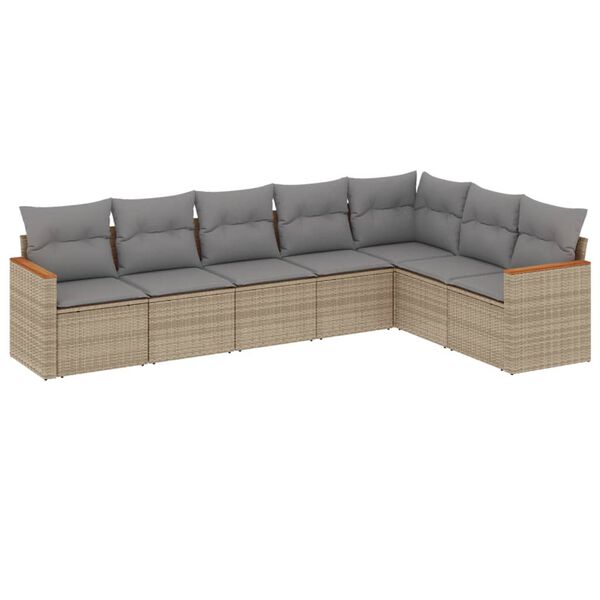 vidaXL Salon de jardin avec coussins 7pcs m&eacute;lange beige r&eacute;sine tress&eacute;e