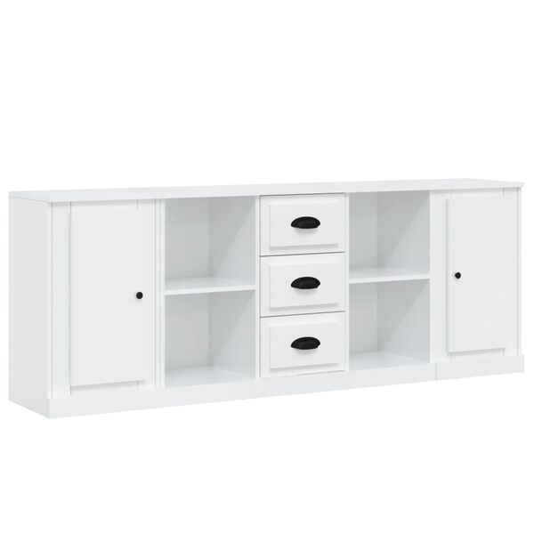 vidaXL Buffets 3 pcs blanc brillant bois d'ing&eacute;nierie