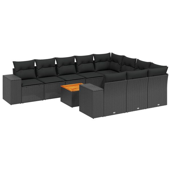 vidaXL Salon de jardin 11 pcs avec coussins noir r&eacute;sine tress&eacute;e