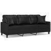 vidaXL Canap&eacute; 3 places avec oreillers d&eacute;coratifs noir 180cm similicuir