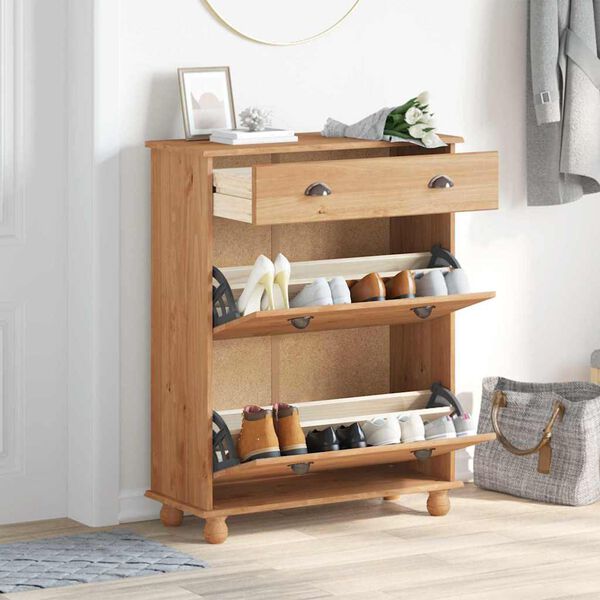 vidaXL Cabinet &agrave; chaussures avec tiroir ASKIM Marron 85 x 35 x 108 cm