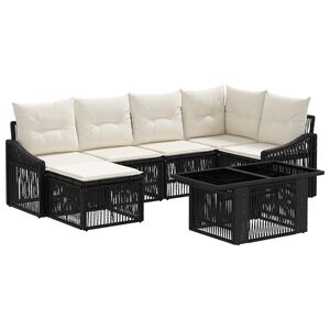 vidaXL Ensemble de canap&eacute; de jardin 7 pc Noir et blanc cr&egrave;me polyrotin