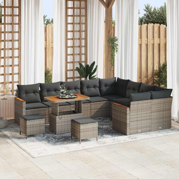 vidaXL Ensemble de canap&eacute; de jardin 12 pcs Gris Poly Rattan