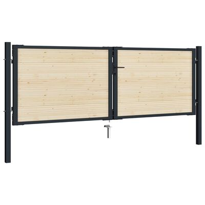 vidaXL Portail de clôture en acier et bois d'épicéa 310x150 cm