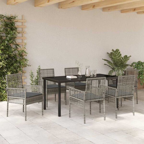 vidaXL Ensemble de salle &agrave; manger pour jardin 7 pcs Gris polyrotin