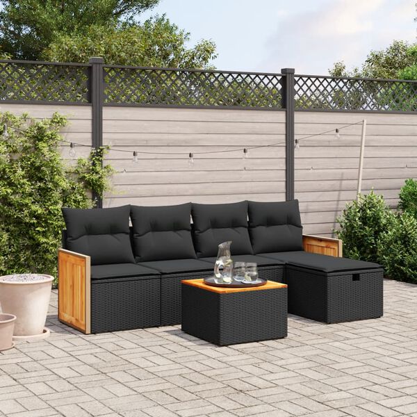 vidaXL Salon de jardin 6 pcs avec coussins noir r&eacute;sine tress&eacute;e