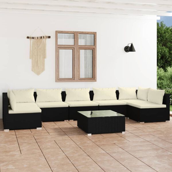 vidaXL Salon de jardin 8 pcs avec coussins R&eacute;sine tress&eacute;e Noir