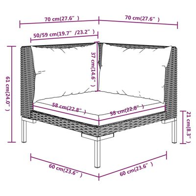 vidaXL Salon de jardin 12 pcs avec coussins Résine tressée Gris foncé