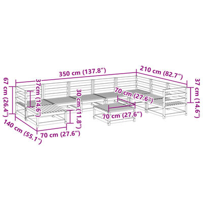 vidaXL Salon de jardin 9 pcs bois de pin massif