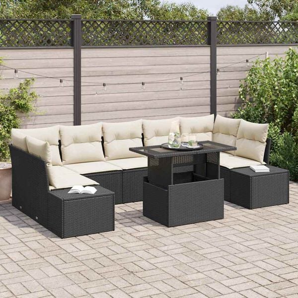 vidaXL Ensemble de canap&eacute; de jardin avec coussin 8 pcs Noir et Cr&egrave;me