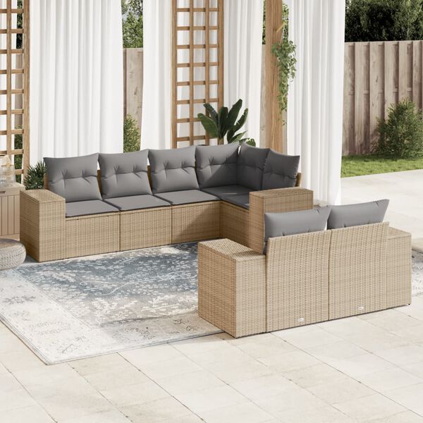 vidaXL Salon de jardin avec coussins 7 pcs beige r&eacute;sine tress&eacute;e
