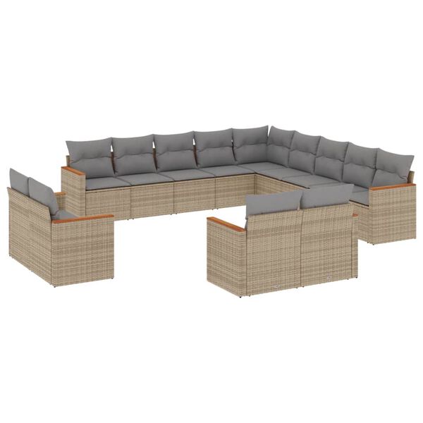 vidaXL Salon de jardin et coussins 13 pcs m&eacute;lange beige r&eacute;sine tress&eacute;e