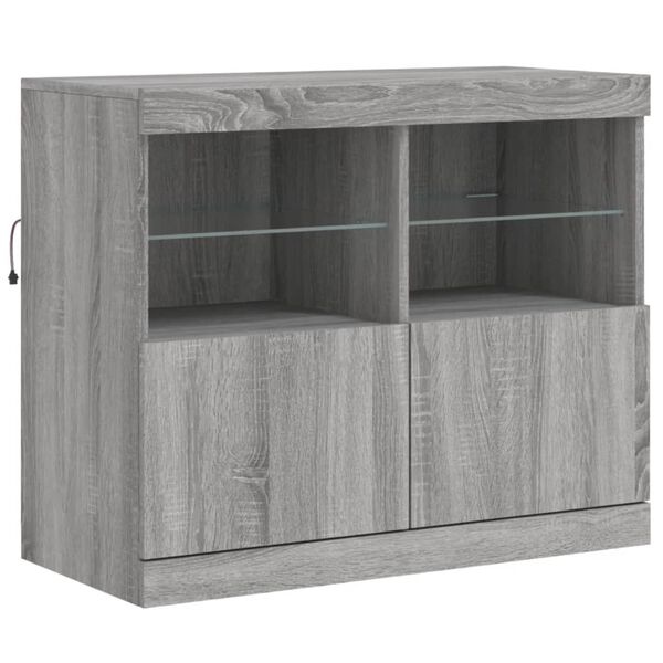 vidaXL Buffet avec lumi&egrave;res LED sonoma gris 81x37x67 cm