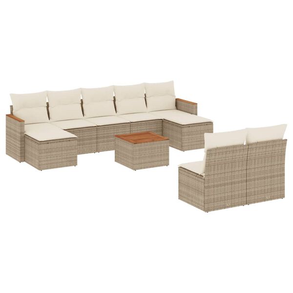 vidaXL Salon de jardin avec coussins 10 pcs beige r&eacute;sine tress&eacute;e